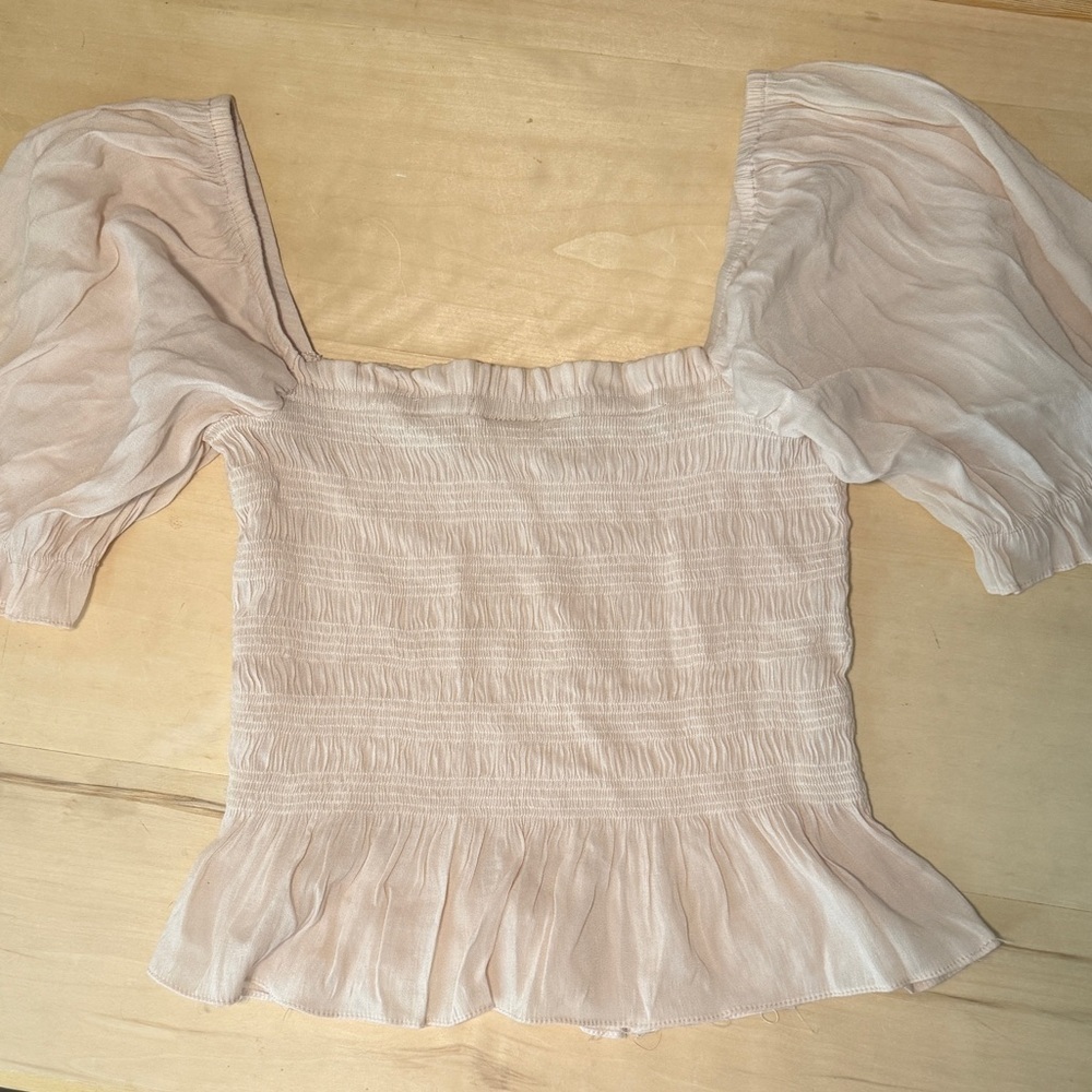 Cream Smocked Off-Shoulder Top
